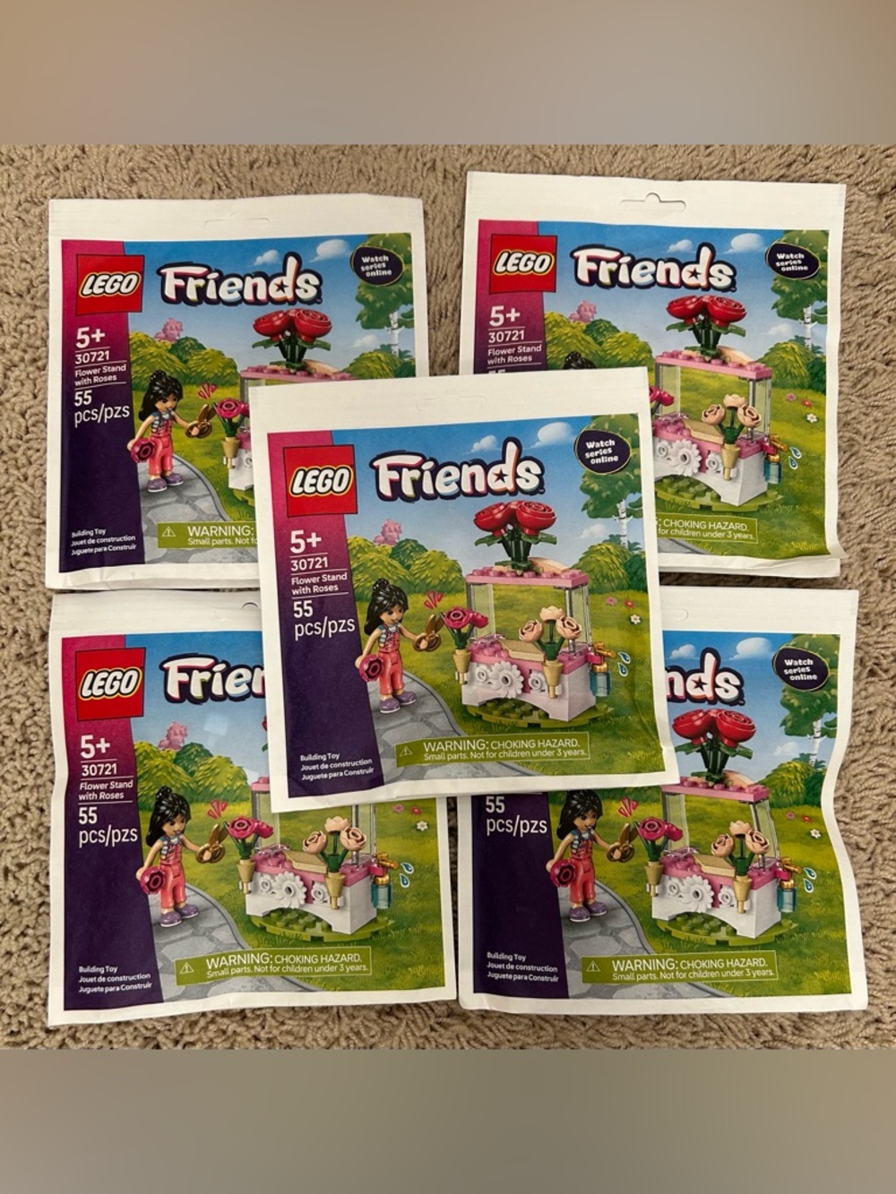 Set of 5 NEW LEGO Friends Flower Stand with Roses 30721 55 piece polybag favors